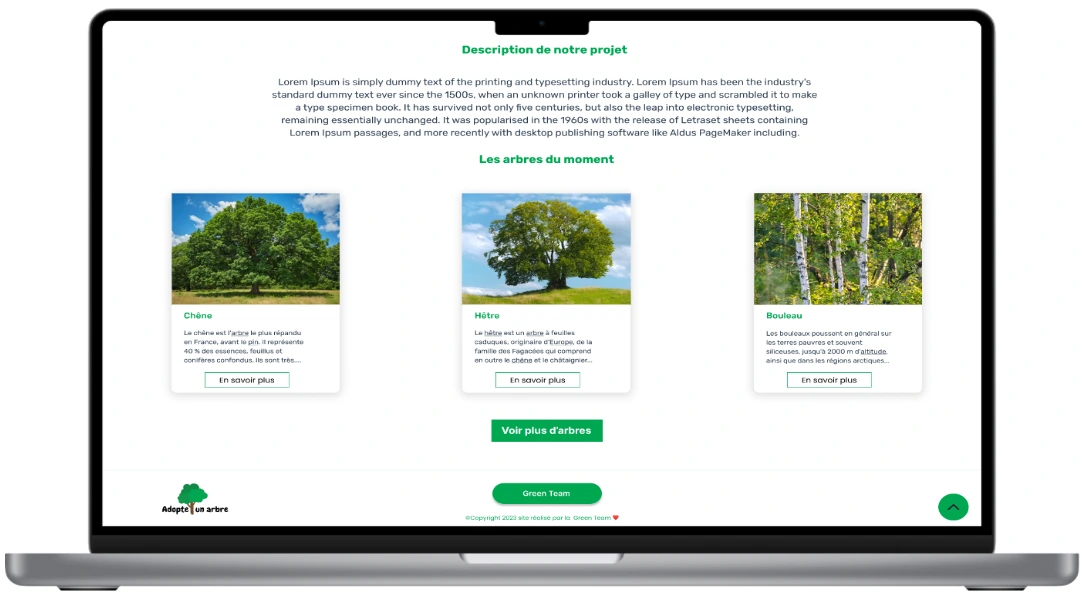 Screenshot du bas de la homepage d'Adopte Un Arbre