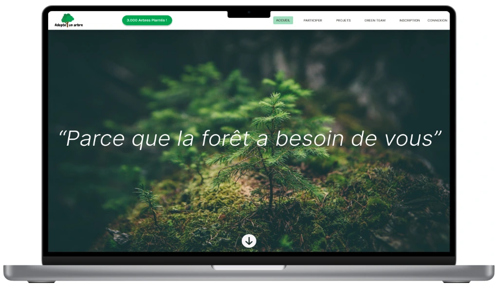 Screenshot de la homepage d'Adopte Un Arbre