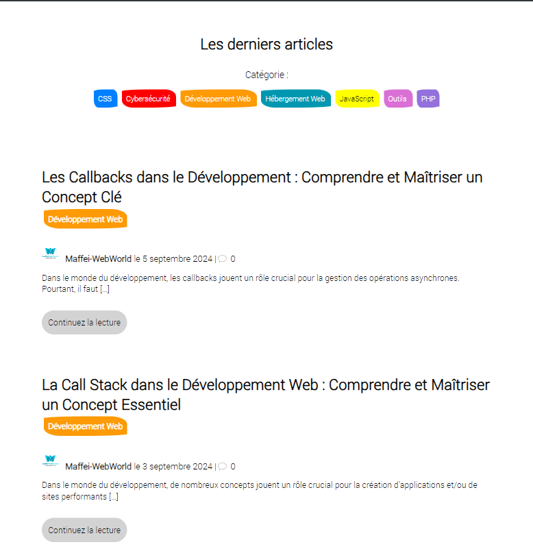Screenshot de la page article du blog