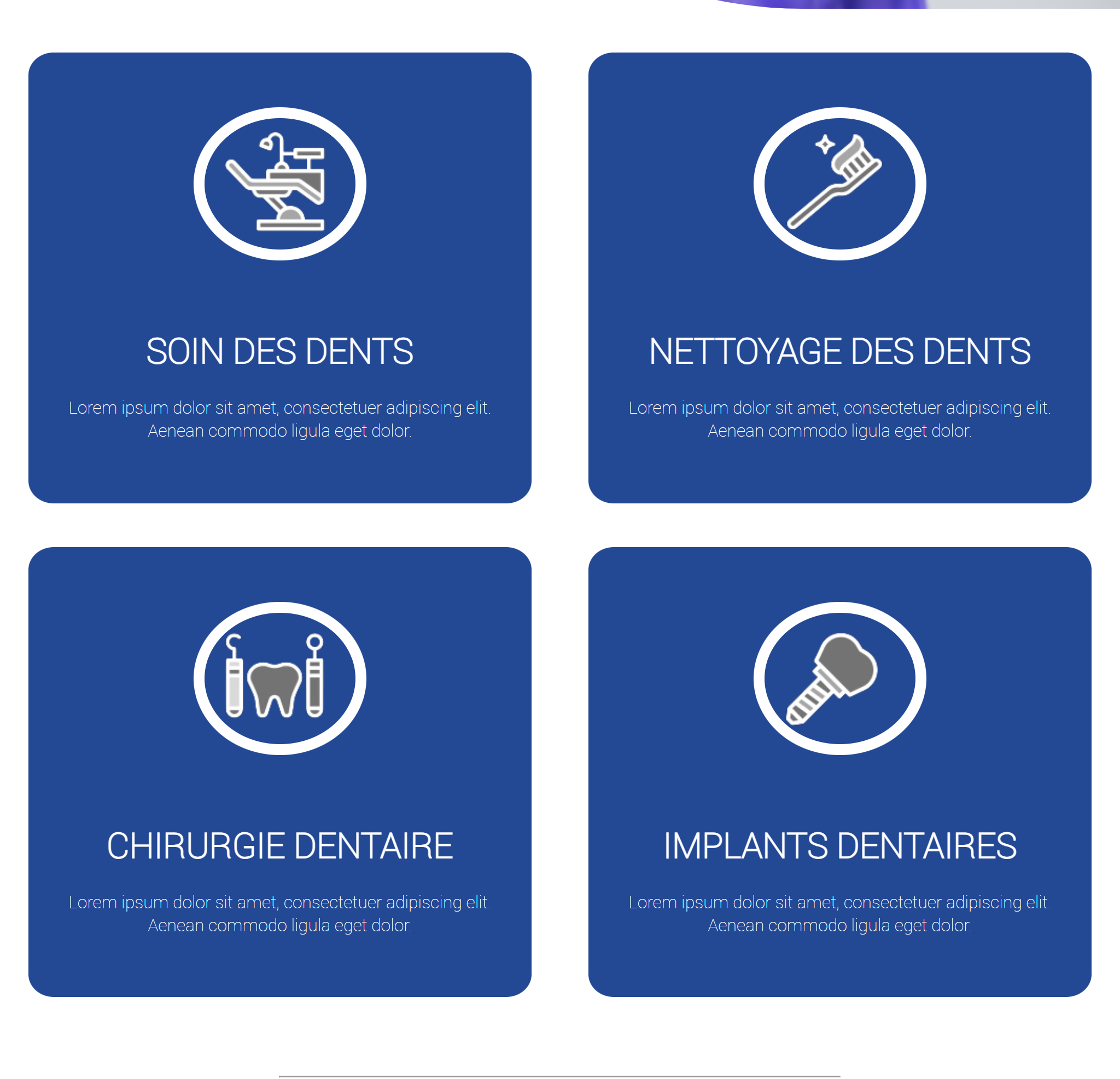 Screenshot du milieu de la page d'accueil