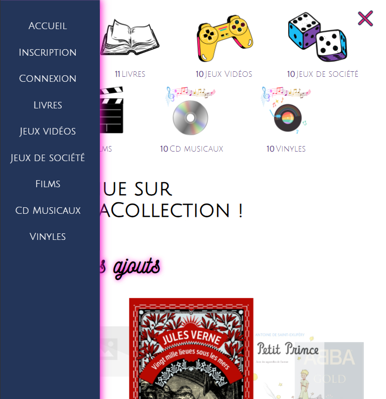 Screenshot de la homepage de MyMediaCollection en vue tablette