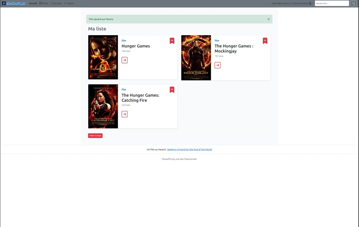 Screenshot de la page favoris de ShowFlix