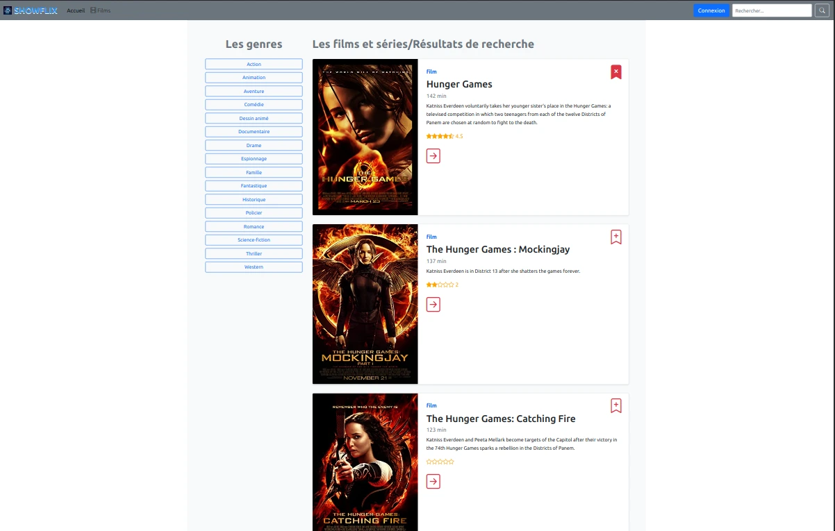 Screenshot lors d'une recherche sur ShowFlix
