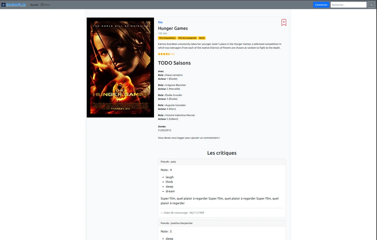Screenshot d'une page film sur ShowFlix'