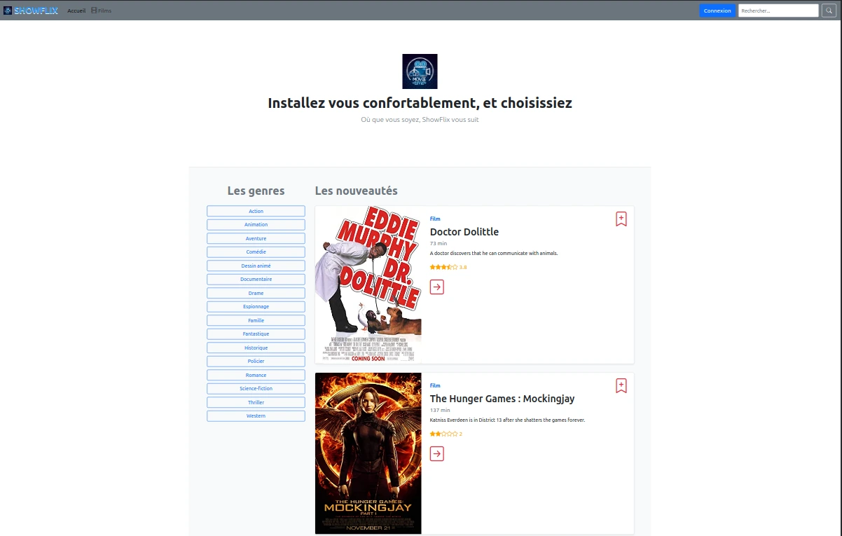 Screenshot de la homepage de ShowFlix